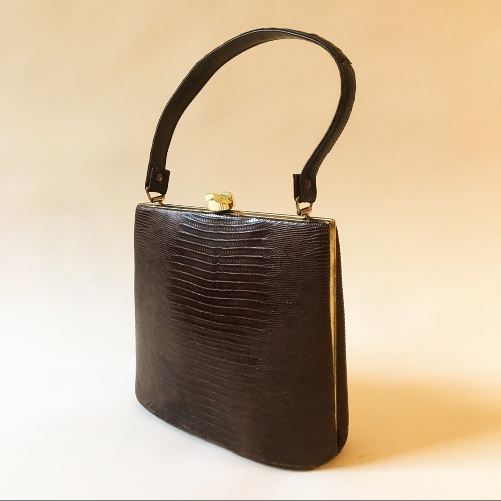 Vintage Brown Croc Leather Structured Purse